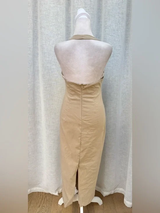 Zara tan v neck halter open back sheath dress - Picture 4 of 13